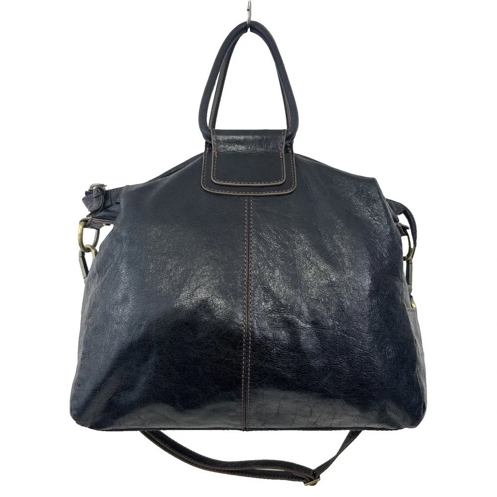 Hobo The Original Sheila Black Leather Bag Satchel Hoop Handles Shoulder Strap